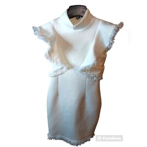 White Ruffled Angel Wings Dress Med fringe sleeves and hem